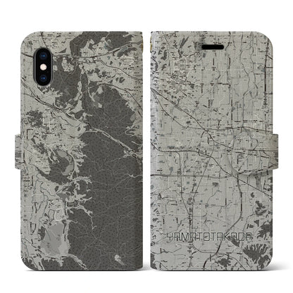 【大和高田（奈良県）】地図柄iPhoneケース（手帳タイプ）モノトーン・iPhone XS / X 用