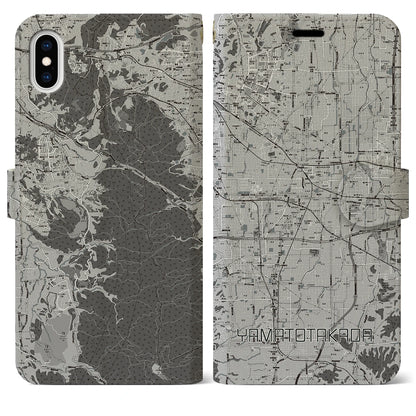 【大和高田（奈良県）】地図柄iPhoneケース（手帳タイプ）モノトーン・iPhone XS Max 用