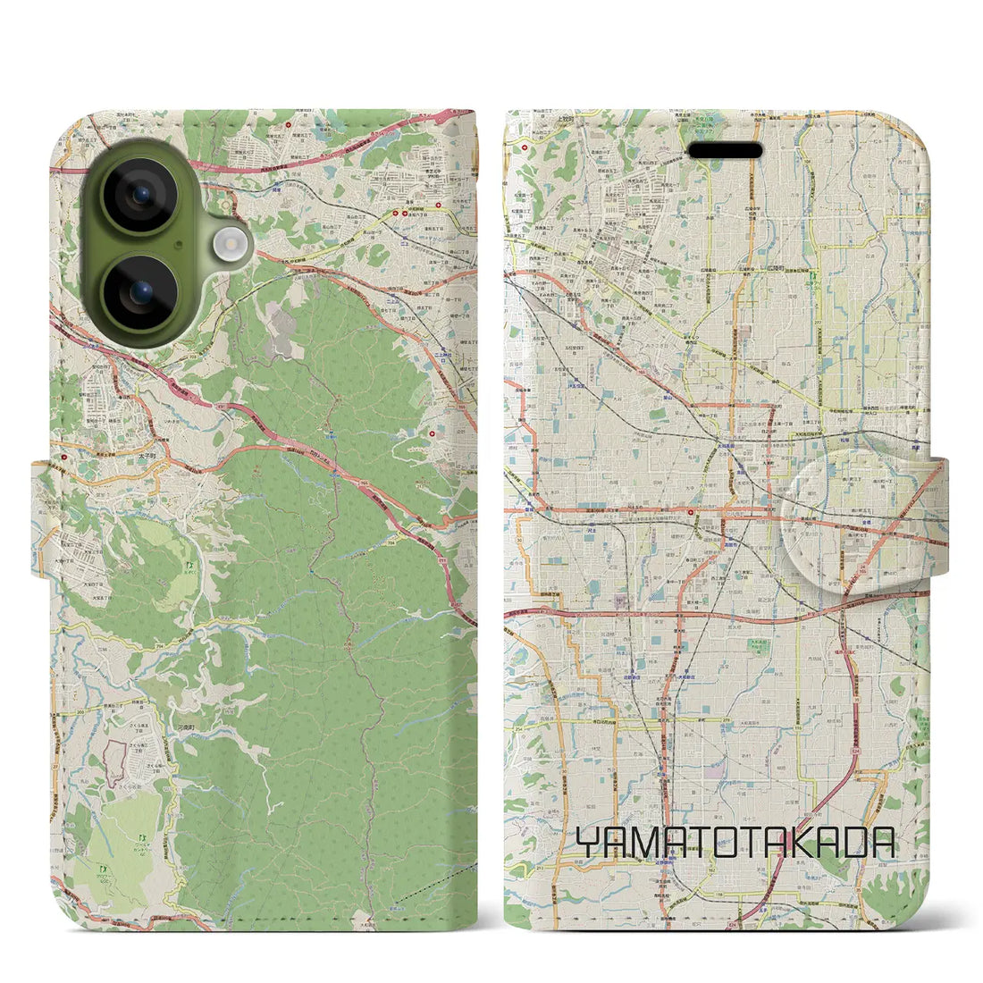 【大和高田（奈良県）】地図柄iPhoneケース（手帳タイプ）ナチュラル・iPhone 17 Pro Max 用