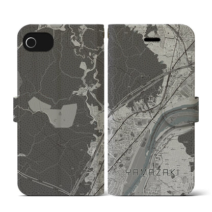 【山崎（京都府）】地図柄iPhoneケース（手帳タイプ）モノトーン・iPhone SE（第3 / 第2世代） / 8 / 7 / 6s / 6 用