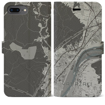 【山崎（京都府）】地図柄iPhoneケース（手帳タイプ）モノトーン・iPhone 8Plus /7Plus / 6sPlus / 6Plus 用