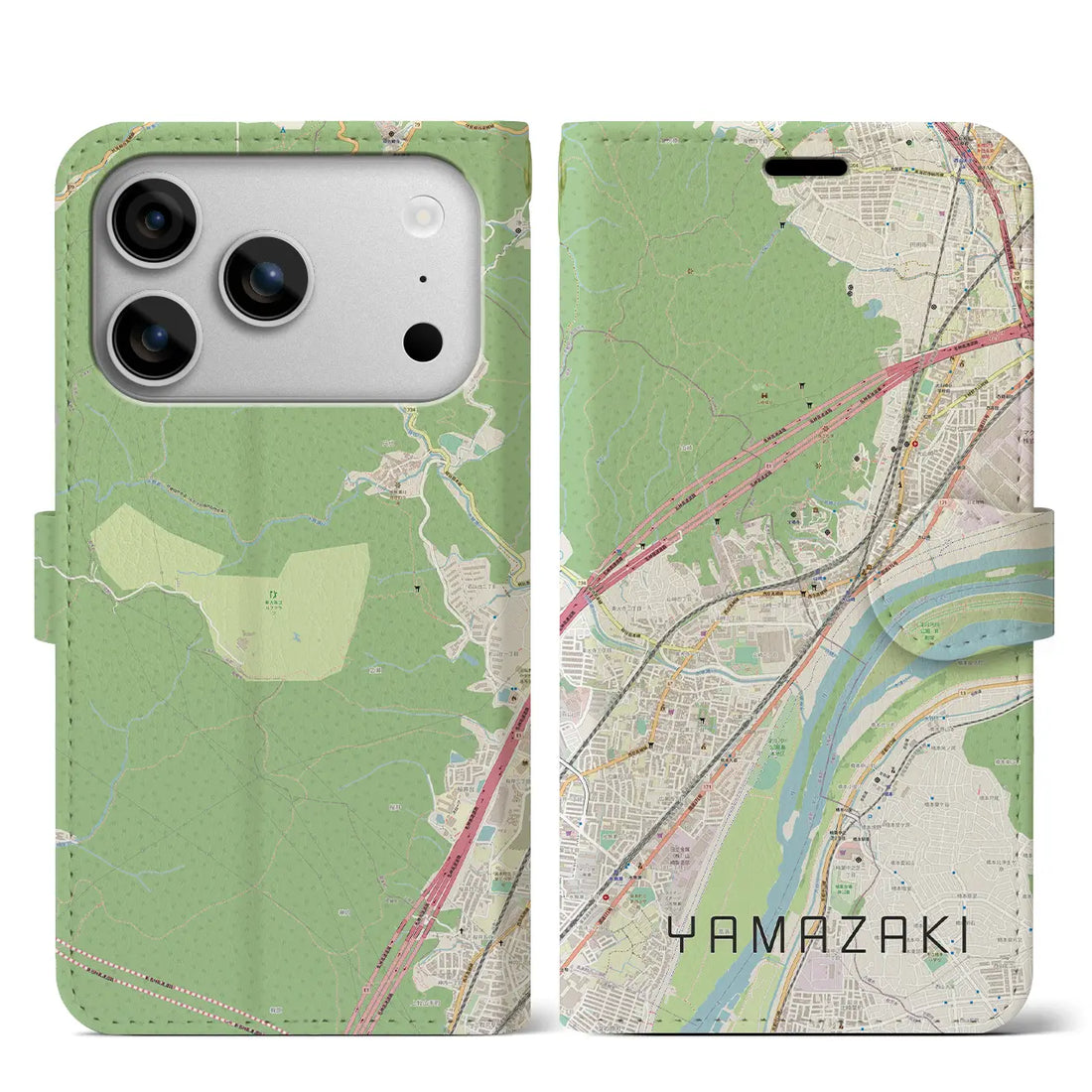 【山崎（京都府）】地図柄iPhoneケース（手帳タイプ）モノトーン・iPhone 17 Pro Max 用