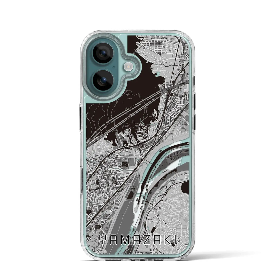 【山崎(京都府)】地図柄iPhoneケース(MagSafeタイプ)モノトーン・iPhone 16 Pro 用