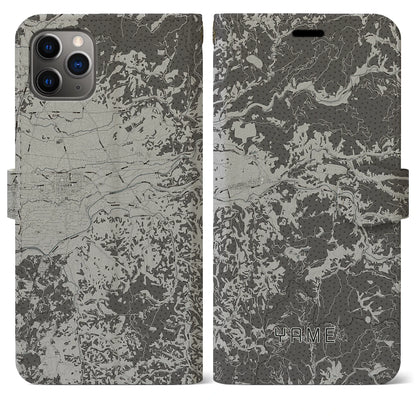 【八女（福岡県）】地図柄iPhoneケース（手帳タイプ）モノトーン・iPhone 11 Pro Max 用