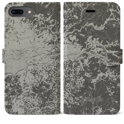 【八女（福岡県）】地図柄iPhoneケース（手帳タイプ）モノトーン・iPhone 8Plus /7Plus / 6sPlus / 6Plus 用