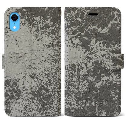 【八女（福岡県）】地図柄iPhoneケース（手帳タイプ）モノトーン・iPhone XR 用