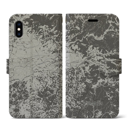 【八女（福岡県）】地図柄iPhoneケース（手帳タイプ）モノトーン・iPhone XS / X 用