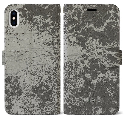 【八女（福岡県）】地図柄iPhoneケース（手帳タイプ）モノトーン・iPhone XS Max 用