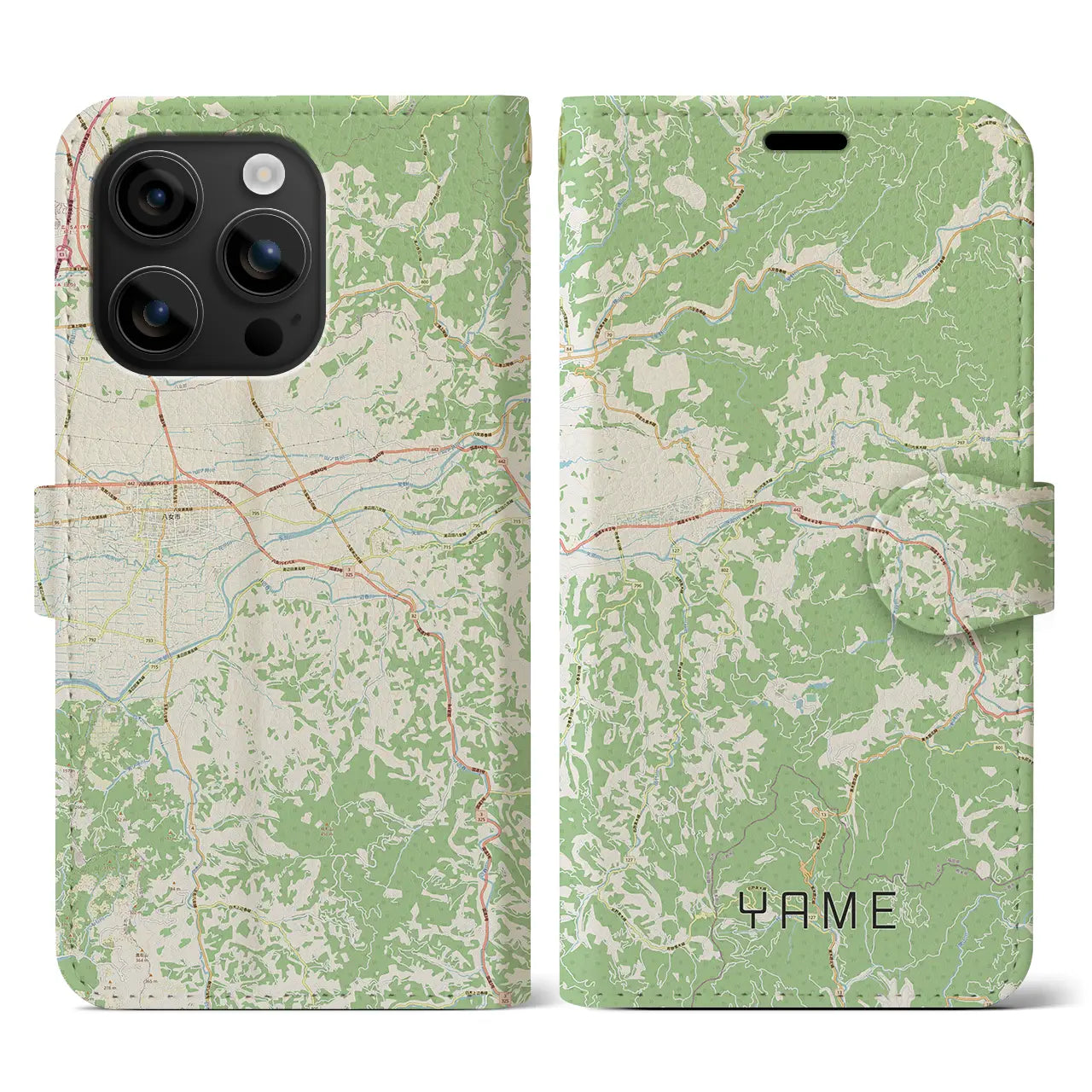 【八女（福岡県）】地図柄iPhoneケース（手帳タイプ）ナチュラル・iPhone 16 用