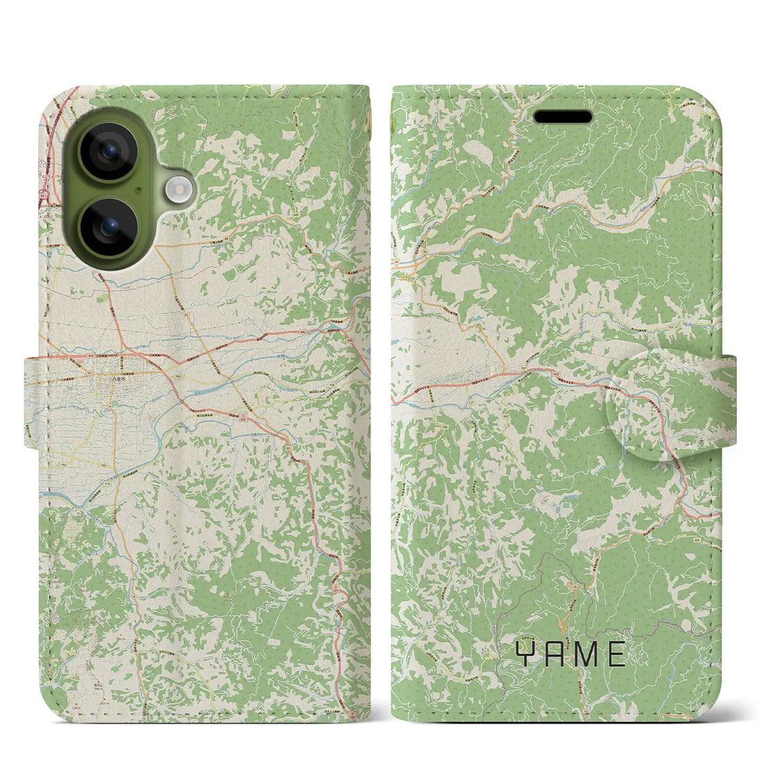 【八女（福岡県）】地図柄iPhoneケース（手帳タイプ）モノトーン・iPhone 17 Pro Max 用