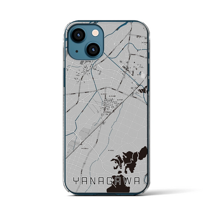 【梁川（福島県）】地図柄iPhoneケース（クリアタイプ）モノトーン・iPhone 13 用