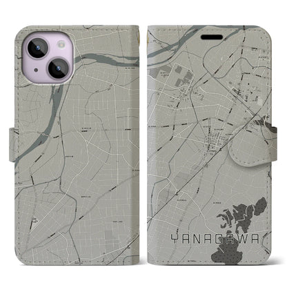 【梁川（福島県）】地図柄iPhoneケース（手帳タイプ）モノトーン・iPhone 14 用