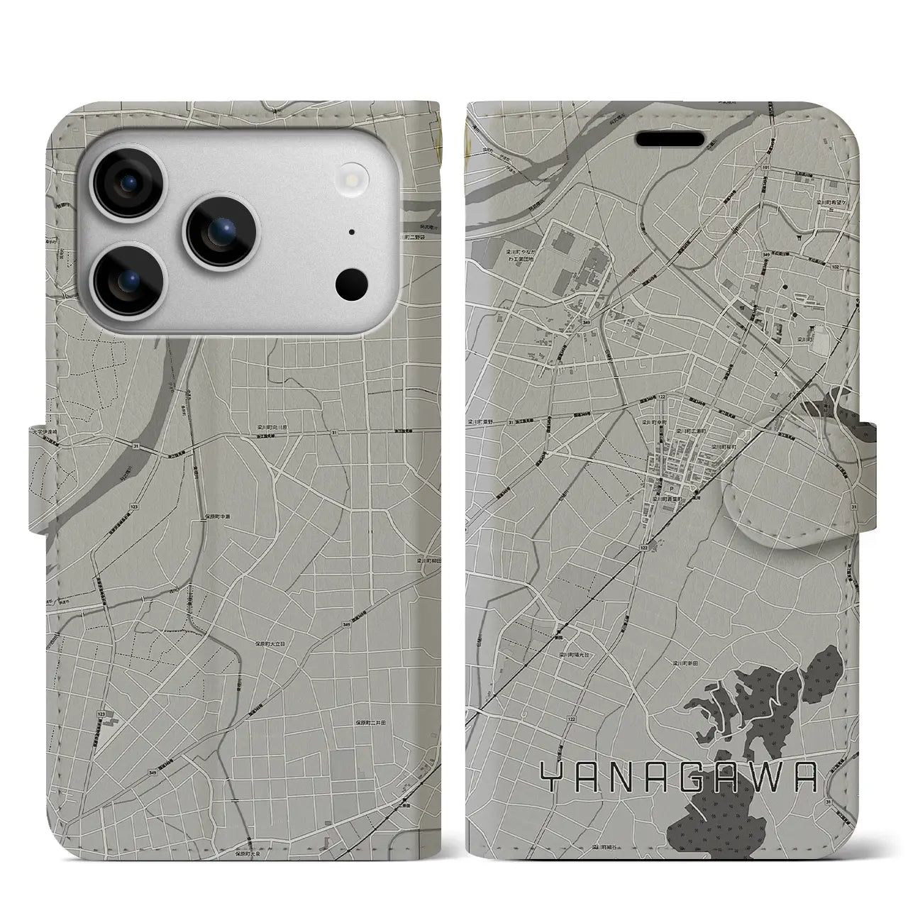 【梁川（福島県）】地図柄iPhoneケース（手帳タイプ）