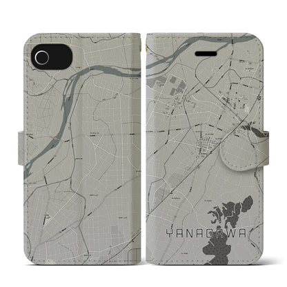 【梁川（福島県）】地図柄iPhoneケース（手帳タイプ）モノトーン・iPhone SE（第3 / 第2世代） / 8 / 7 / 6s / 6 用