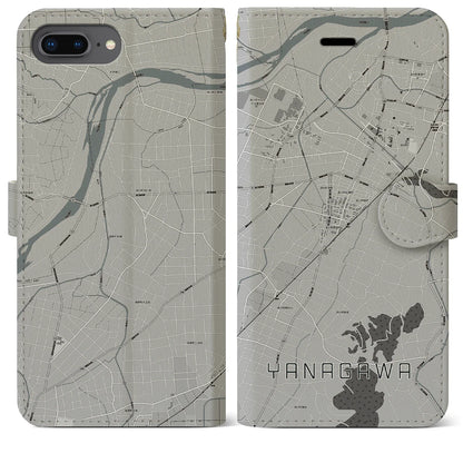 【梁川（福島県）】地図柄iPhoneケース（手帳タイプ）モノトーン・iPhone 8Plus /7Plus / 6sPlus / 6Plus 用
