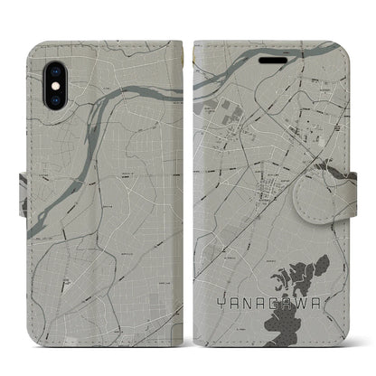 【梁川（福島県）】地図柄iPhoneケース（手帳タイプ）モノトーン・iPhone XS / X 用