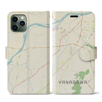 【梁川（福島県）】地図柄iPhoneケース（手帳タイプ）ナチュラル・iPhone 11 Pro 用