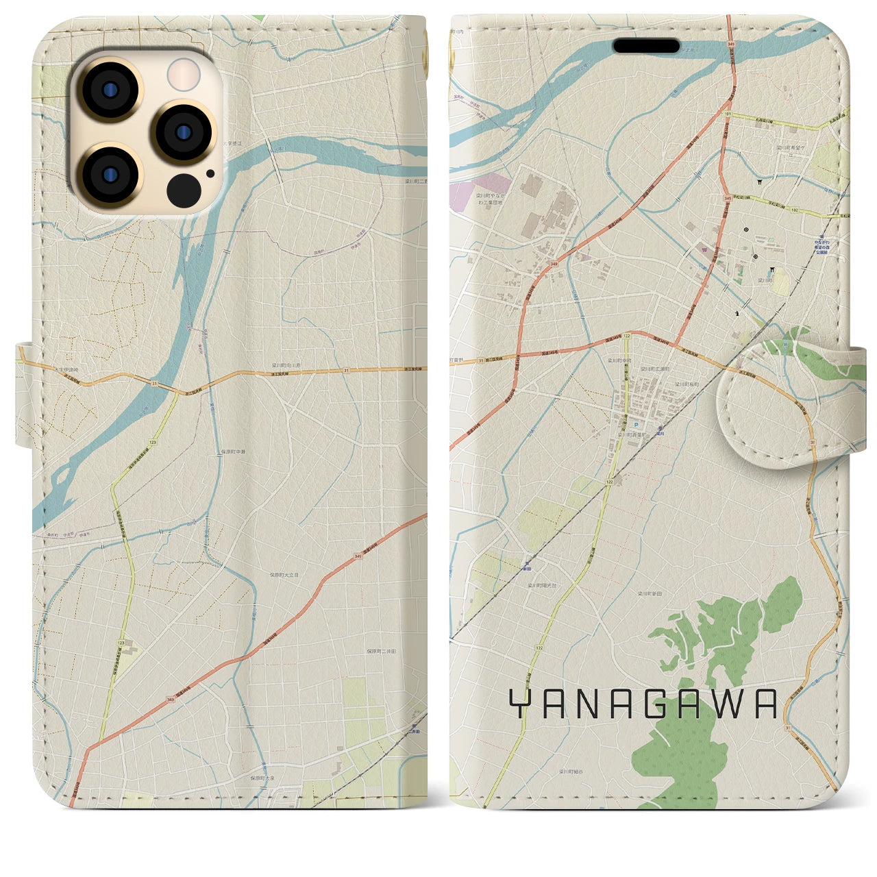 【梁川（福島県）】地図柄iPhoneケース（手帳タイプ）