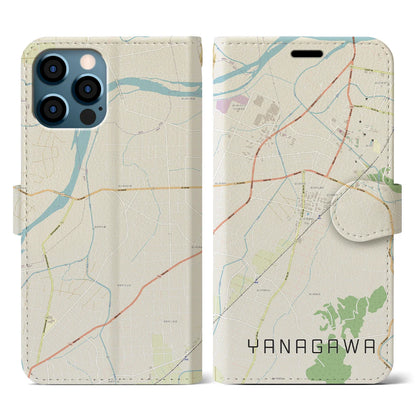 【梁川（福島県）】地図柄iPhoneケース（手帳タイプ）ナチュラル・iPhone 12 / 12 Pro 用