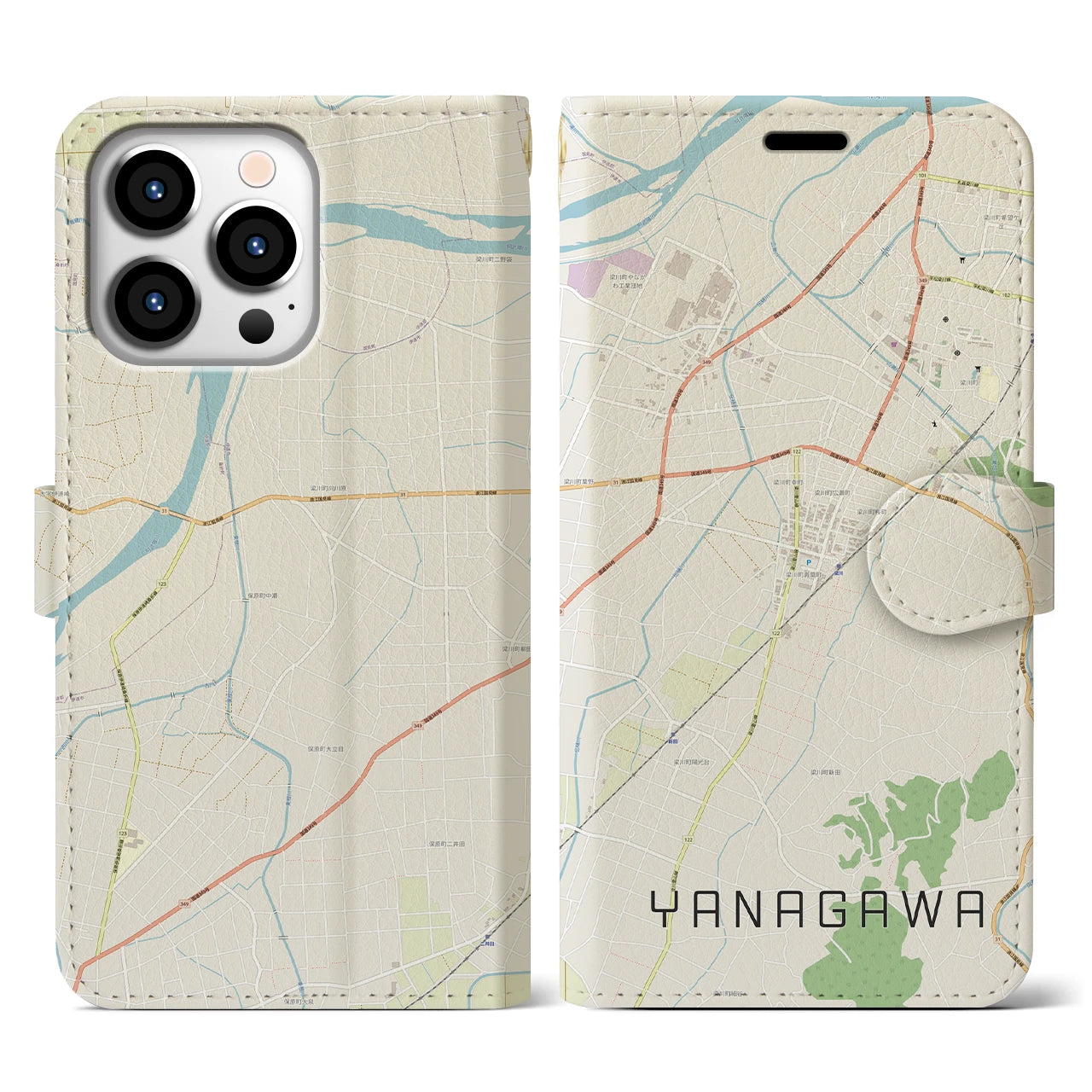 【梁川（福島県）】地図柄iPhoneケース（手帳タイプ）