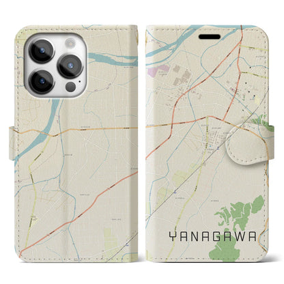 【梁川（福島県）】地図柄iPhoneケース（手帳タイプ）ナチュラル・iPhone 14 Pro 用
