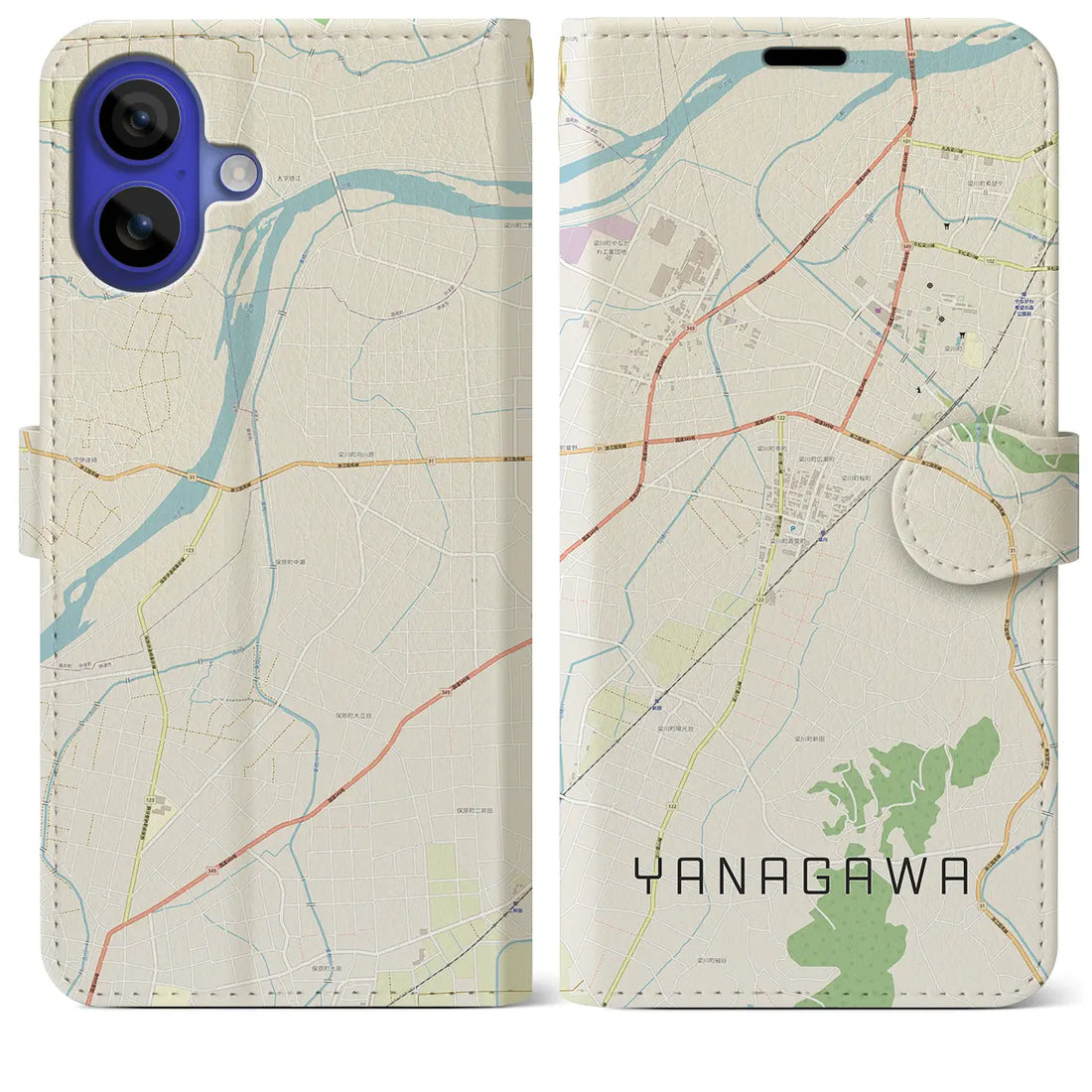 【梁川(福島県)】地図柄iPhoneケース(手帳タイプ)ナチュラル・iPhone 16 Pro Max 用