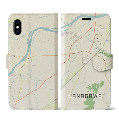 【梁川（福島県）】地図柄iPhoneケース（手帳タイプ）ナチュラル・iPhone XS / X 用
