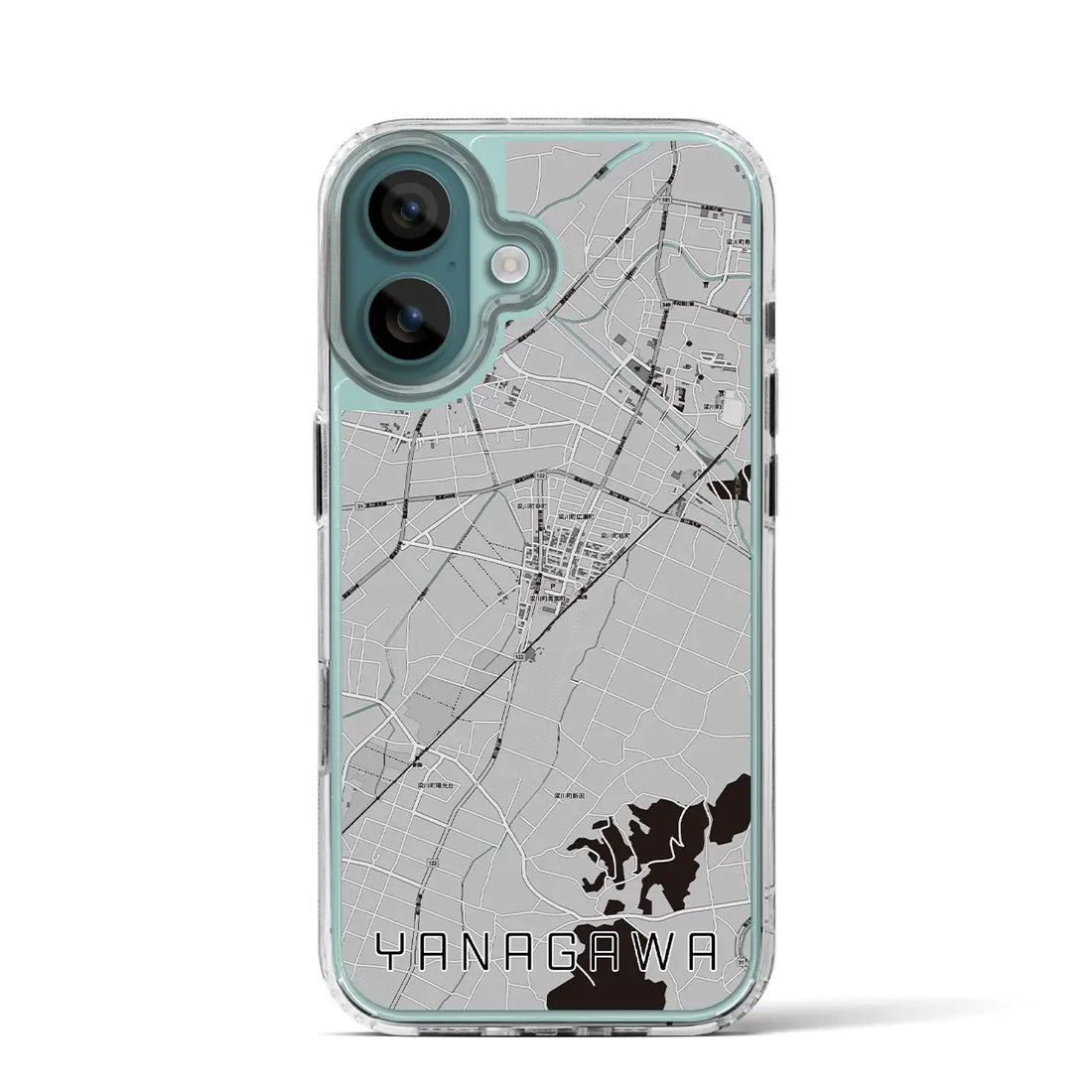 【梁川（福島県）】地図柄iPhoneケース（MagSafeタイプ）モノトーン・iPhone 16 Pro 用