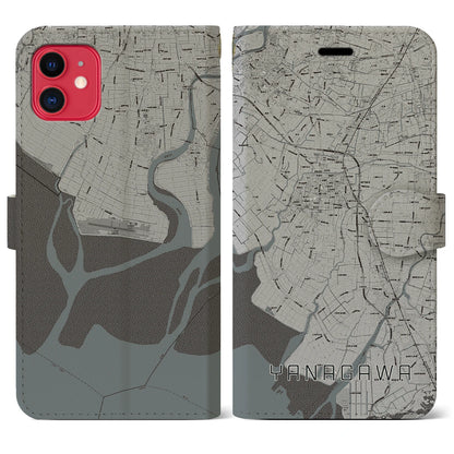 【柳川（福岡県）】地図柄iPhoneケース（手帳タイプ）モノトーン・iPhone 11 用