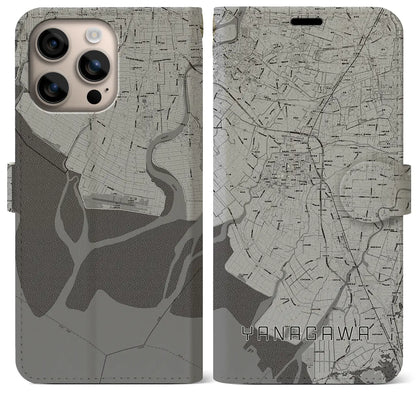 【柳川（福岡県）】地図柄iPhoneケース（手帳タイプ）モノトーン・iPhone 16 Plus 用