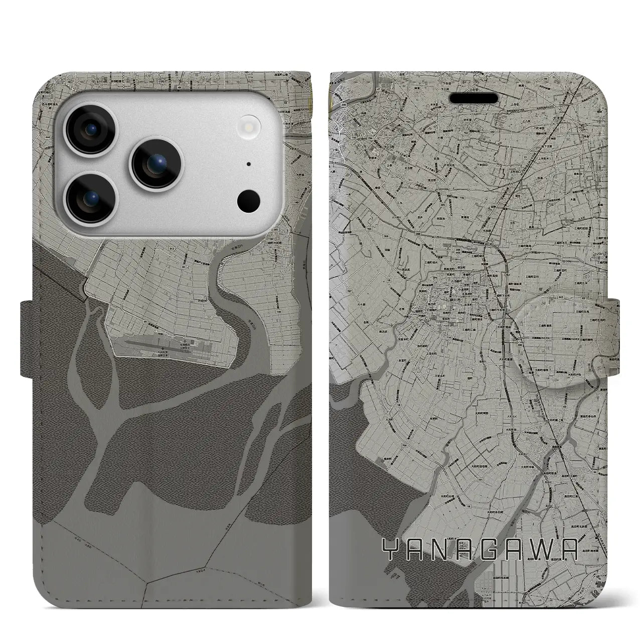 【柳川（福岡県）】地図柄iPhoneケース（手帳タイプ）