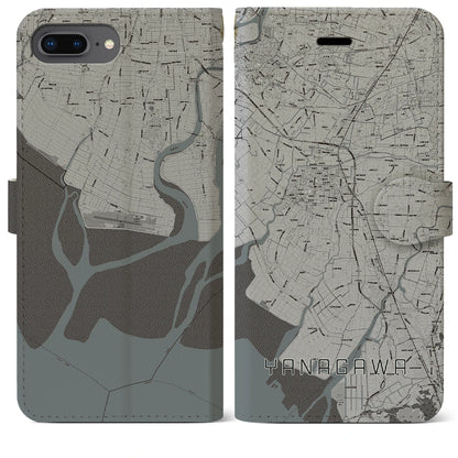 【柳川（福岡県）】地図柄iPhoneケース（手帳タイプ）モノトーン・iPhone 8Plus /7Plus / 6sPlus / 6Plus 用