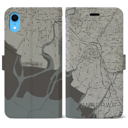 【柳川（福岡県）】地図柄iPhoneケース（手帳タイプ）モノトーン・iPhone XR 用