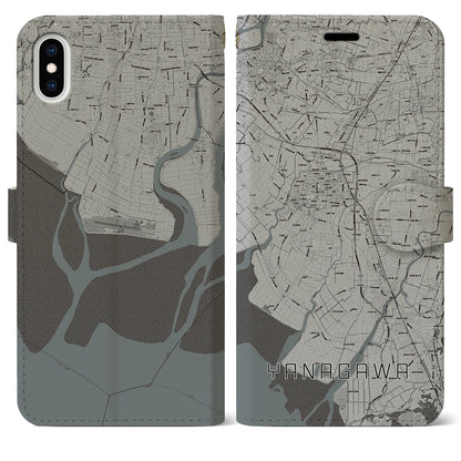 【柳川（福岡県）】地図柄iPhoneケース（手帳タイプ）モノトーン・iPhone XS Max 用