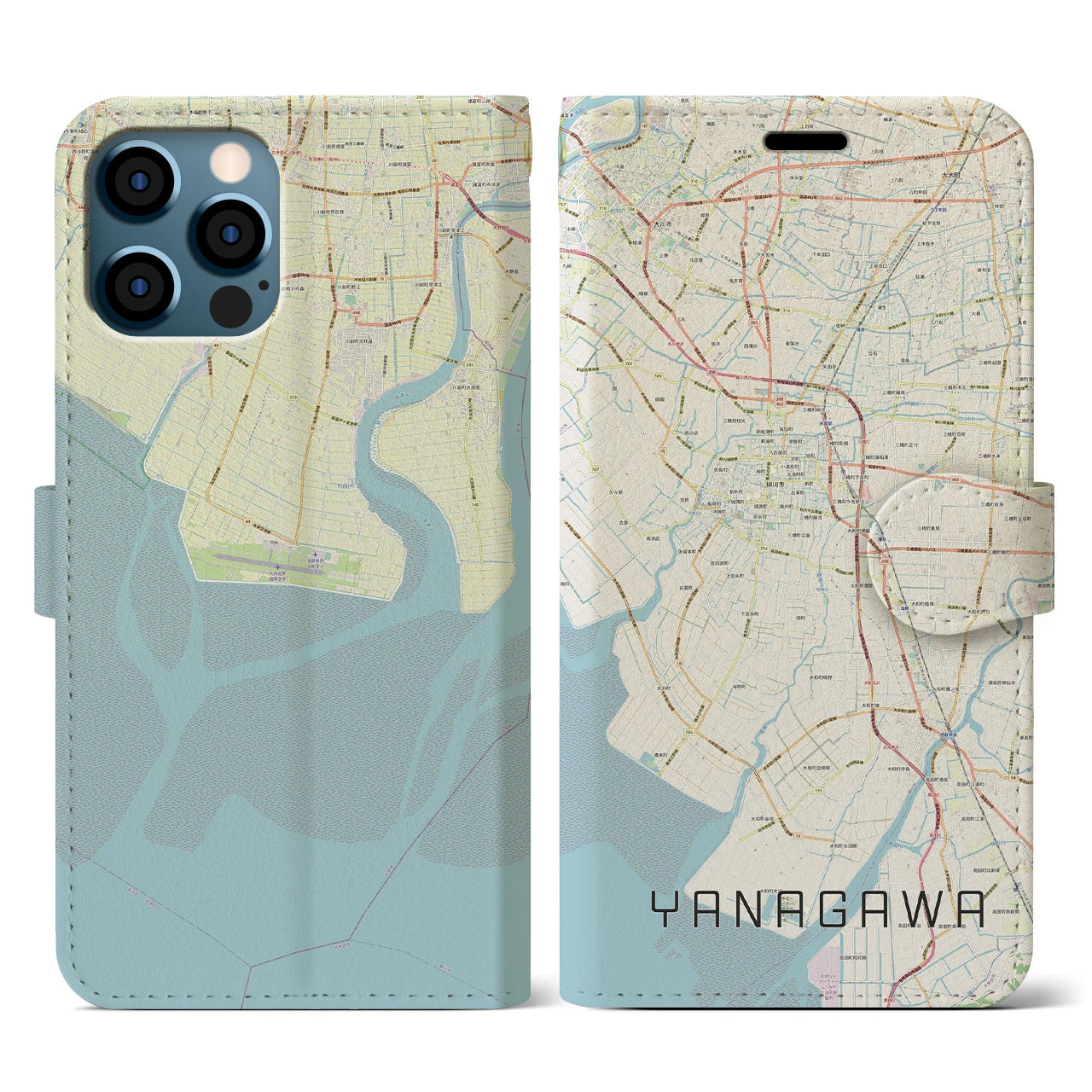 【柳川（福岡県）】地図柄iPhoneケース（手帳タイプ）