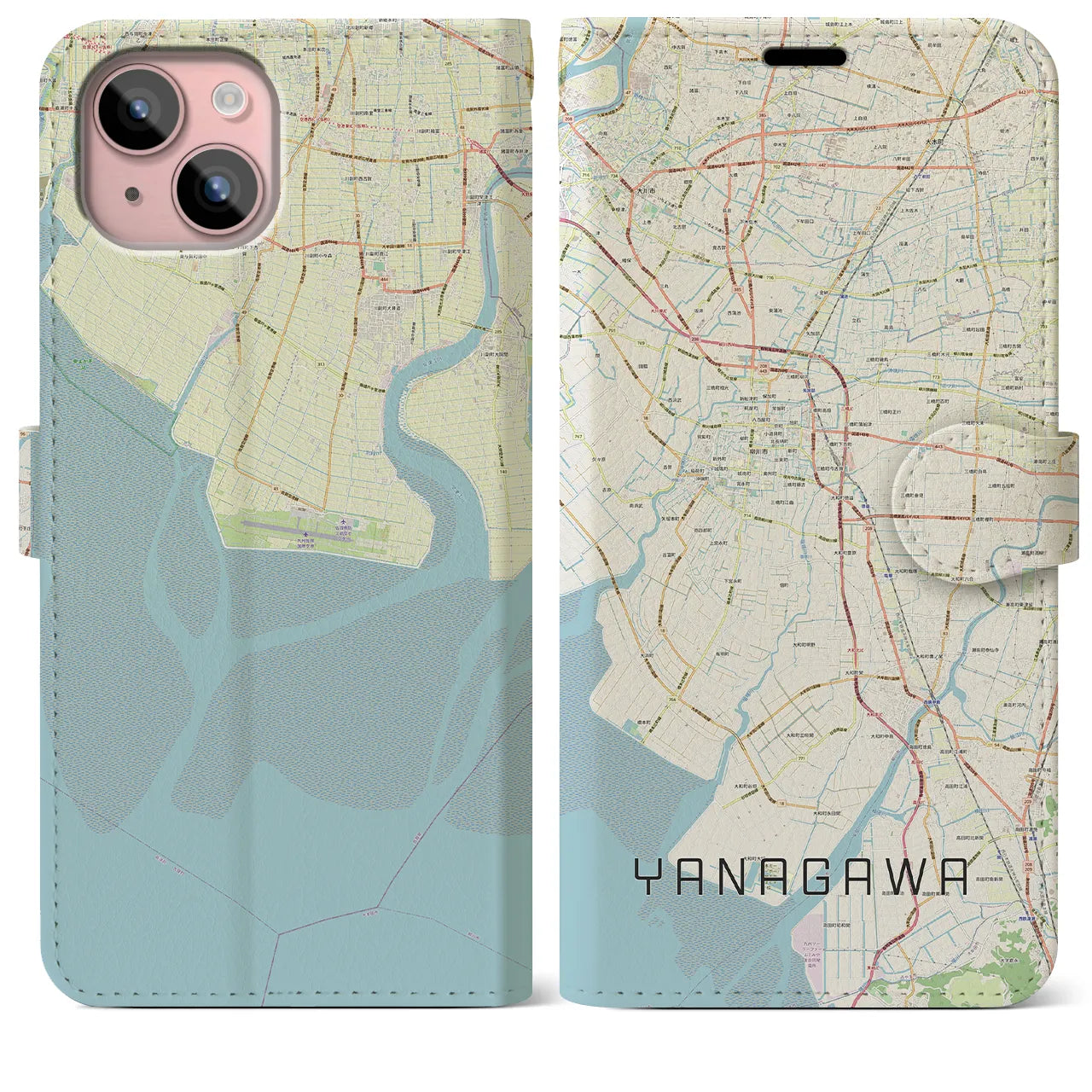 【柳川（福岡県）】地図柄iPhoneケース（手帳タイプ）