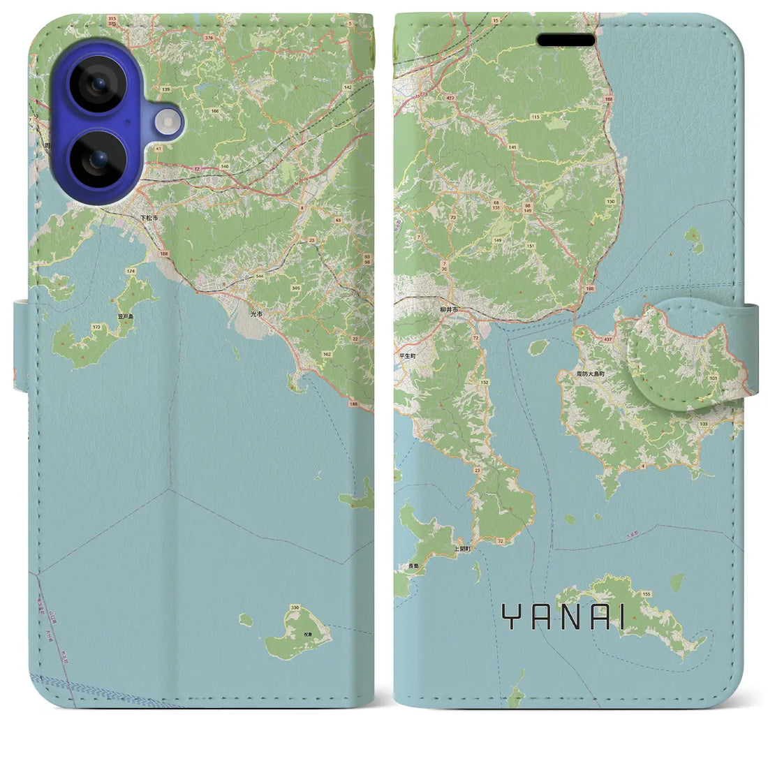 【柳井（山口県）】地図柄iPhoneケース（手帳タイプ）モノトーン・iPhone 16 Pro Max 用