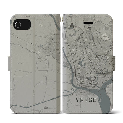 【ヤンゴン（ミャンマー）】地図柄iPhoneケース（手帳タイプ）モノトーン・iPhone SE（第3 / 第2世代） / 8 / 7 / 6s / 6 用