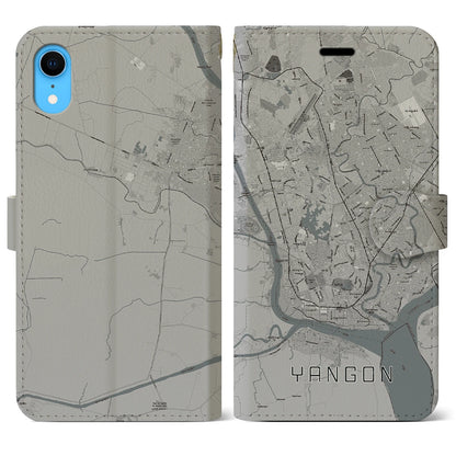 【ヤンゴン（ミャンマー）】地図柄iPhoneケース（手帳タイプ）モノトーン・iPhone XR 用