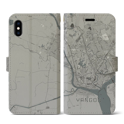 【ヤンゴン（ミャンマー）】地図柄iPhoneケース（手帳タイプ）モノトーン・iPhone XS / X 用