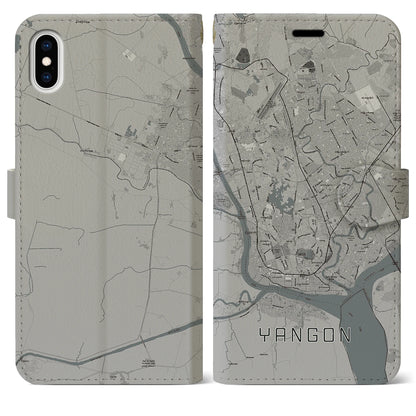 【ヤンゴン（ミャンマー）】地図柄iPhoneケース（手帳タイプ）モノトーン・iPhone XS Max 用