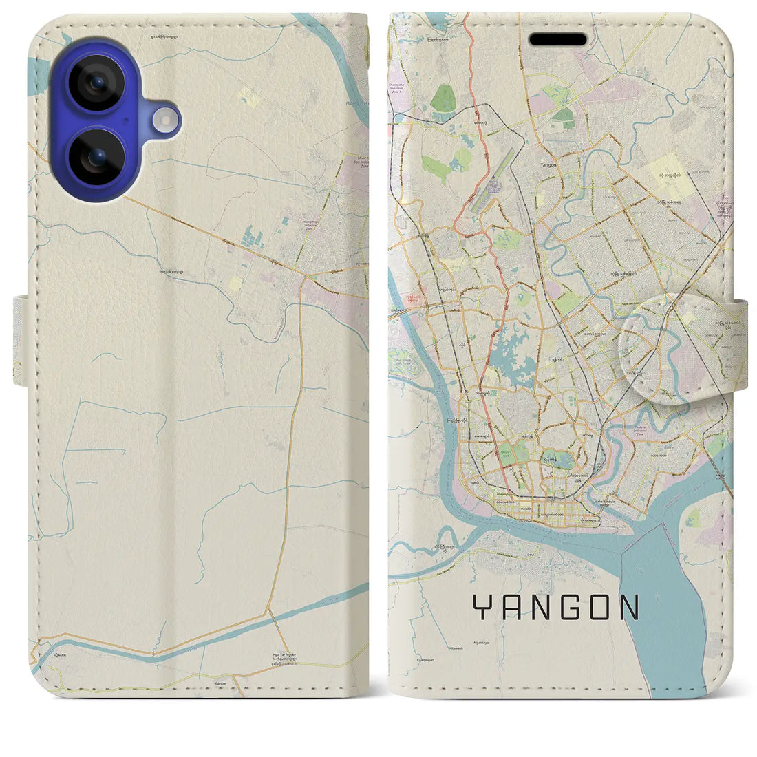 【ヤンゴン(ミャンマー)】地図柄iPhoneケース(手帳タイプ)ナチュラル・iPhone 16 Pro Max 用