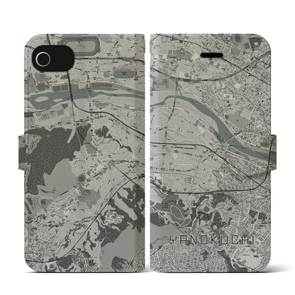 【矢野口（東京都）】地図柄iPhoneケース（手帳タイプ）モノトーン・iPhone SE（第3 / 第2世代） / 8 / 7 / 6s / 6 用