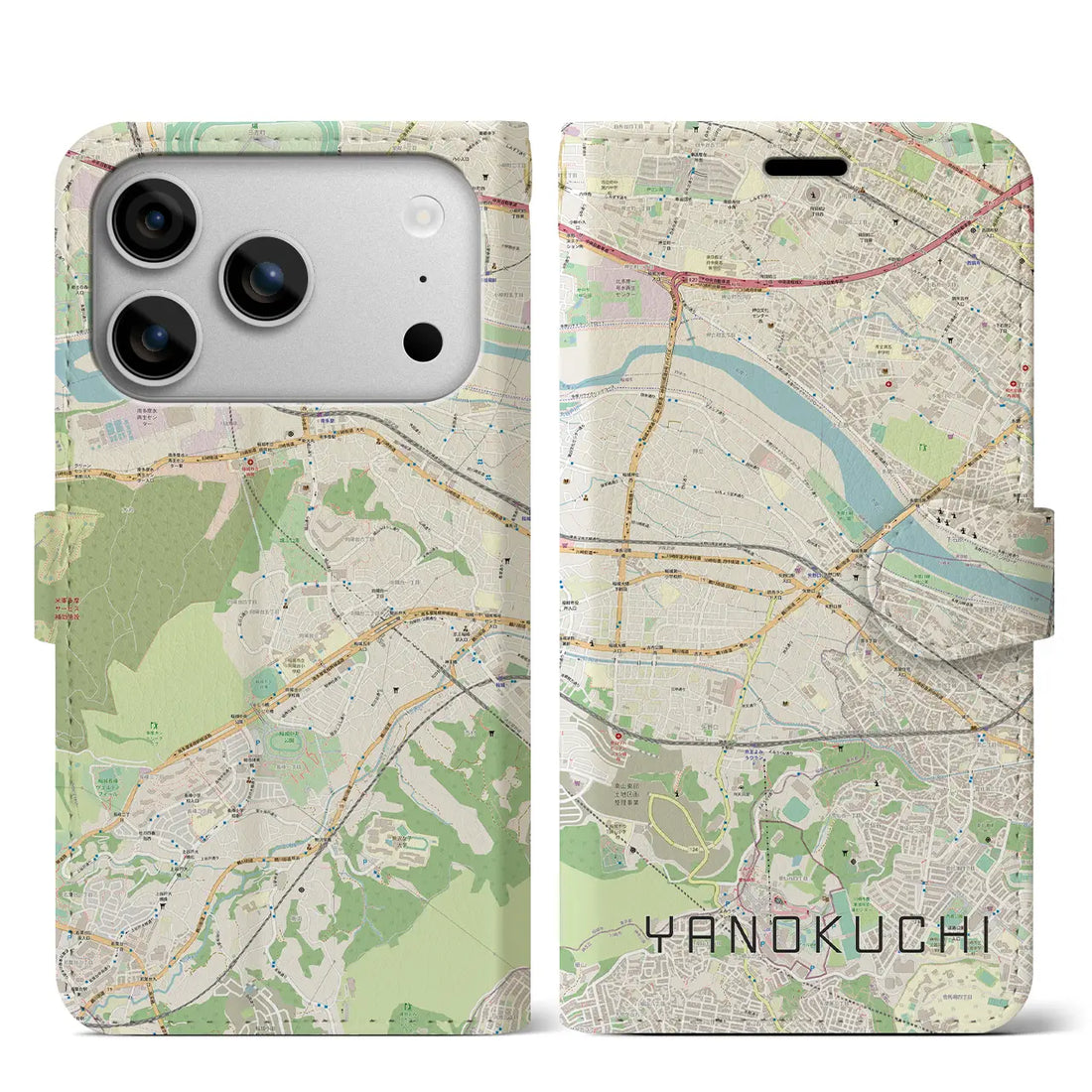 【矢野口（東京都）】地図柄iPhoneケース（手帳タイプ）ナチュラル・iPhone 17 Pro Max 用