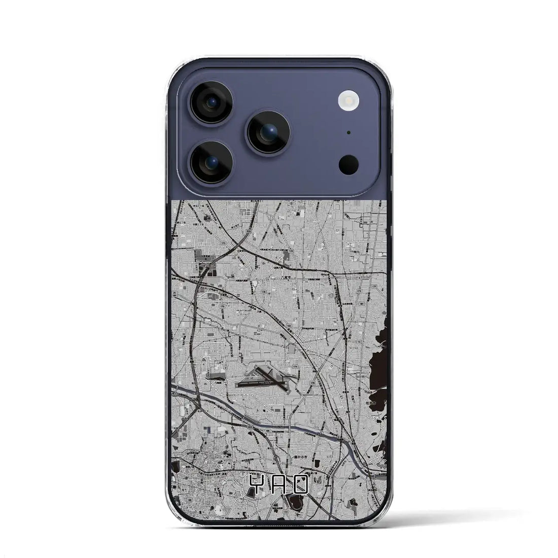 【八尾（大阪府）】地図柄iPhoneケース（クリアタイプ）モノトーン・iPhone 17 Pro Max 用
