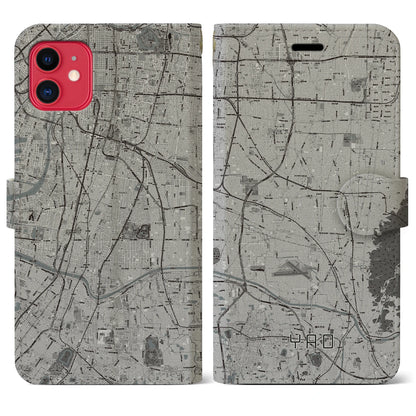 【八尾（大阪府）】地図柄iPhoneケース（手帳タイプ）モノトーン・iPhone 11 用