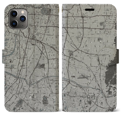 【八尾（大阪府）】地図柄iPhoneケース（手帳タイプ）モノトーン・iPhone 11 Pro Max 用