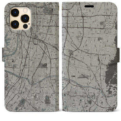 【八尾（大阪府）】地図柄iPhoneケース（手帳タイプ）モノトーン・iPhone 12 Pro Max 用