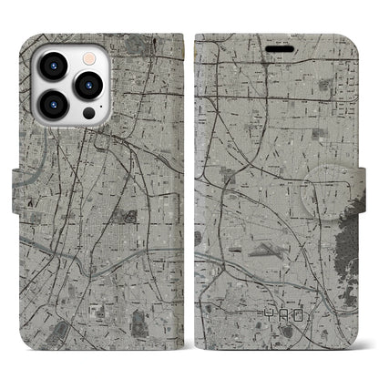 【八尾（大阪府）】地図柄iPhoneケース（手帳タイプ）モノトーン・iPhone 13 Pro 用