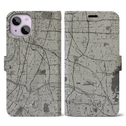 【八尾（大阪府）】地図柄iPhoneケース（手帳タイプ）モノトーン・iPhone 14 用